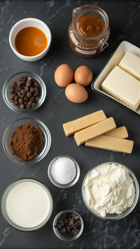 ingredients for Caramel Brownie Cheesecake
