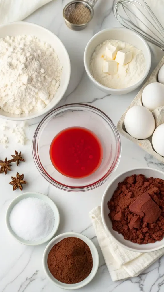 ingredients for Red Velvet Cake