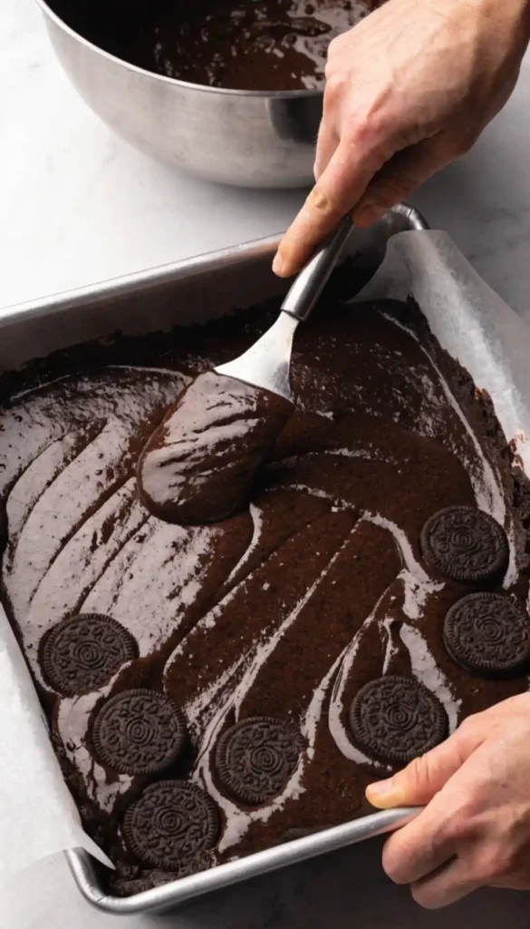 making of Oreo Brownies Recipe
