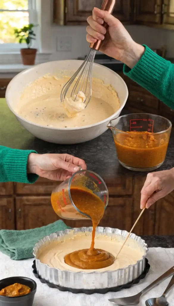 making of Pumpkin Pie Cheesecake