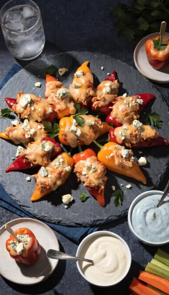 Buffalo Chicken Stuffed Mini Peppers Ready