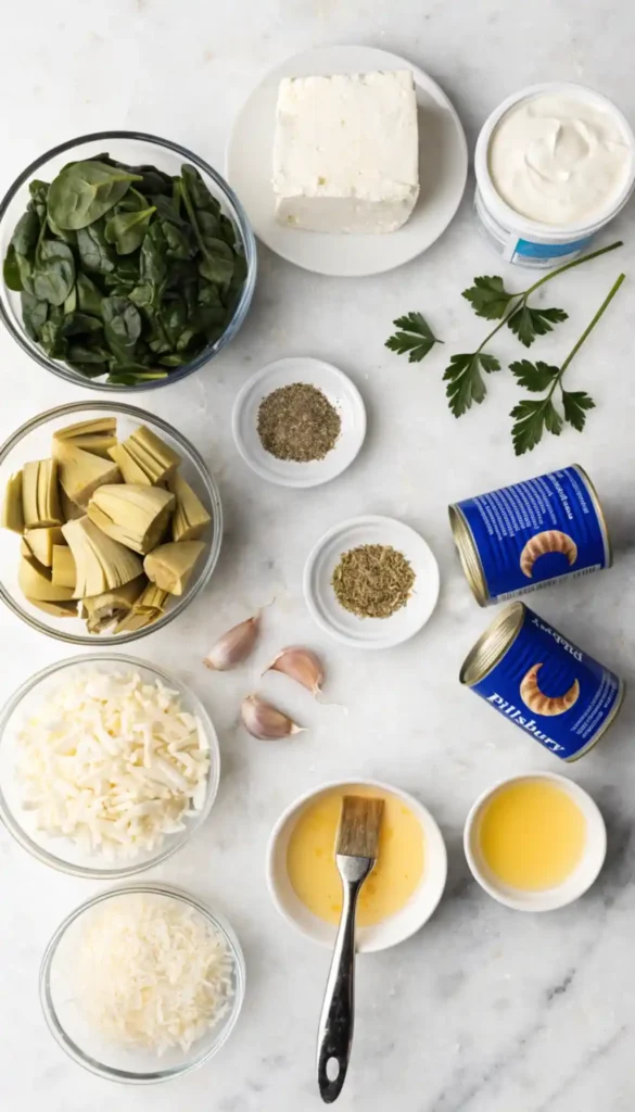 Ingredients for Spinach Artichoke Crescent Bites