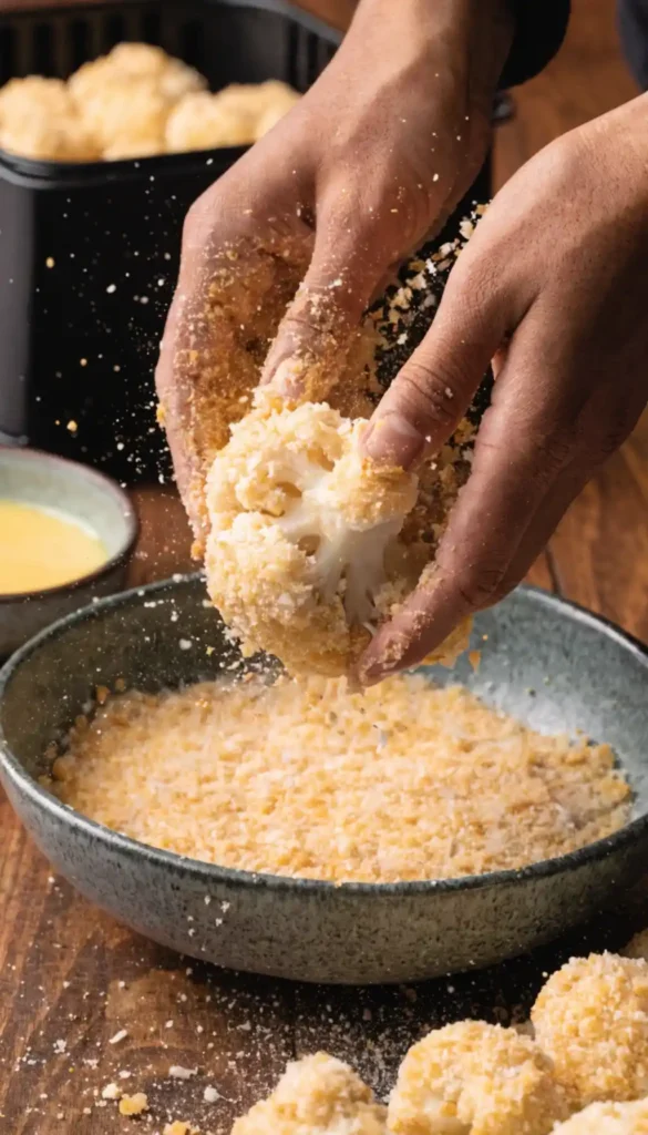 Making of Air Fryer Garlic Parmesan Cauliflower Bites