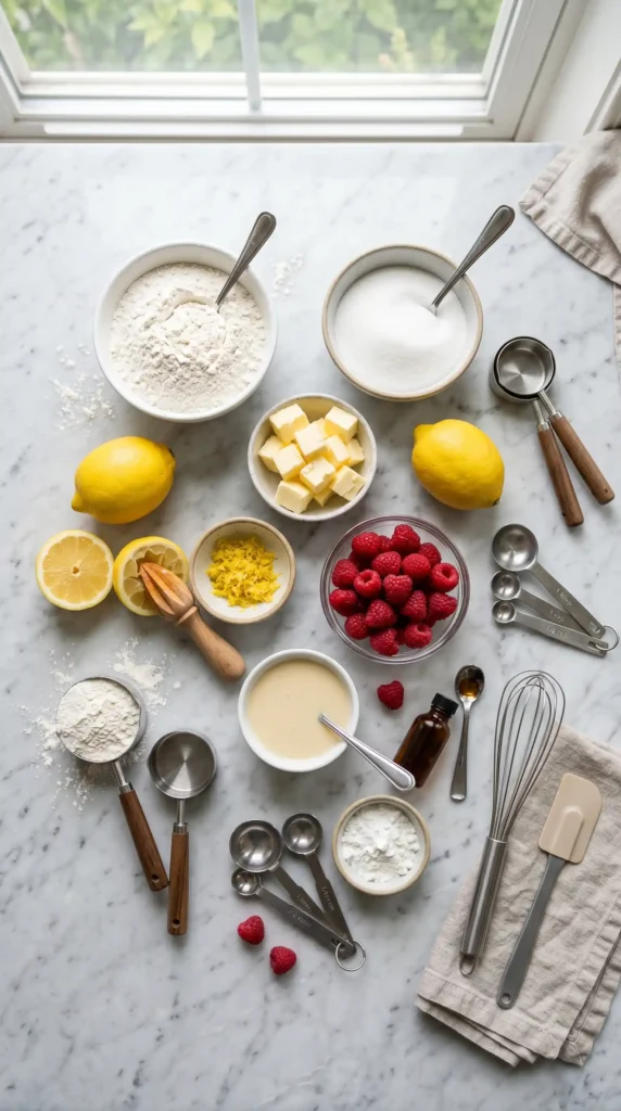 Ingredients for Lemon Raspberry Crumb Bars