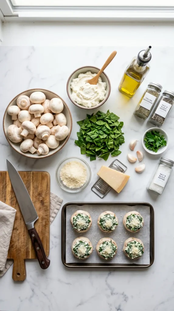 Ingredients for Spinach Ricotta Stuffed Mushrooms