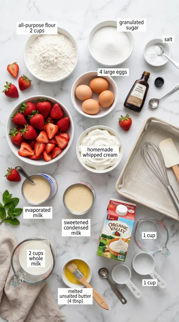 Ingredients for Strawberry Tres Leches Cake