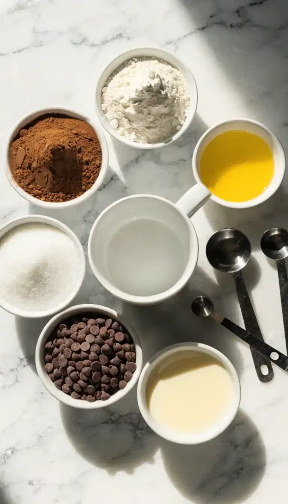 Ingredients for Triple Chocolate Lava Mug Cake