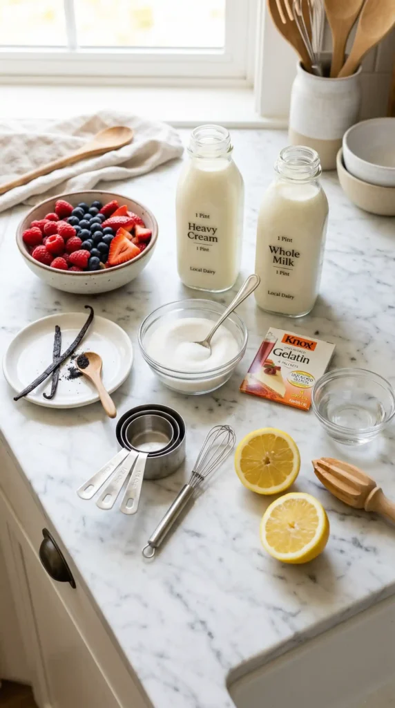 Ingredients for Vanilla Bean Panna Cotta with Berry Sauce