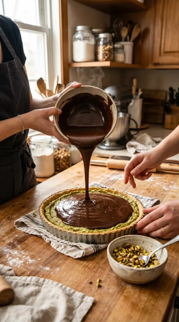 Making of Dubai Pistachio Chocolate Tart