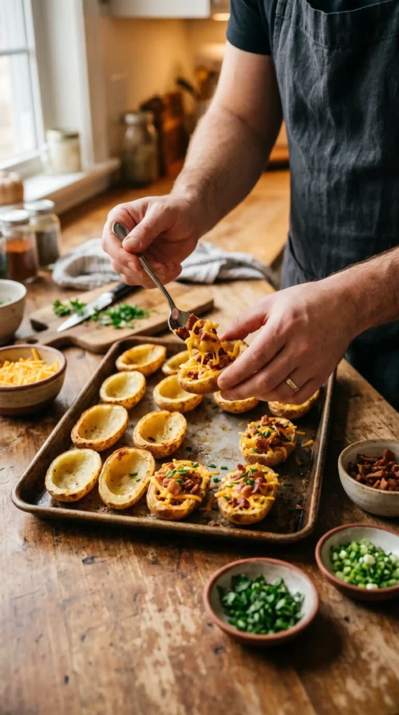 Making of Loaded Potato Skin Bites