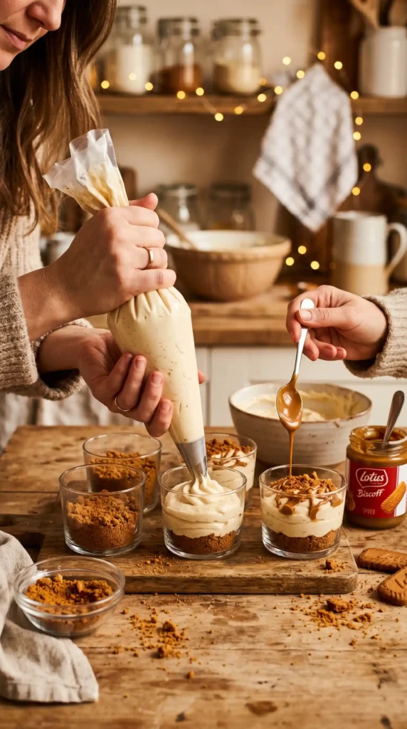 Making of Lotus Biscoff Cheesecake Cups