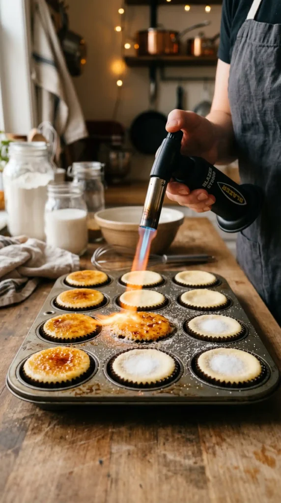 Making of Mini Crème Brûlée Cheesecakes