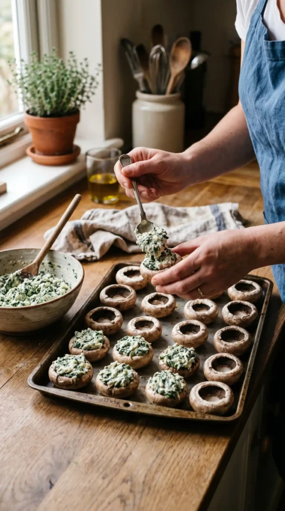 Making of Spinach Ricotta Stuffed Mushrooms