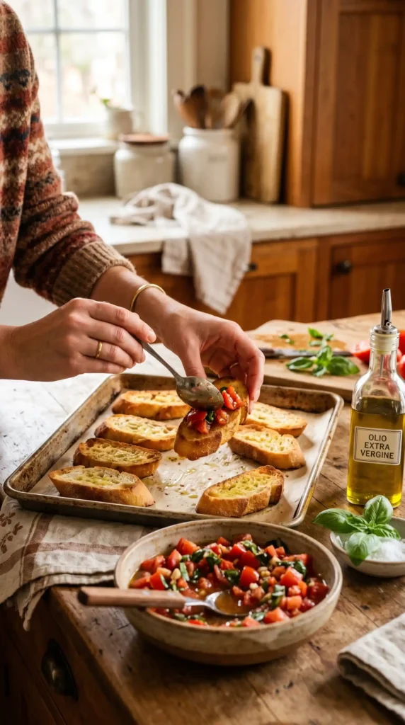 Making of Tomato Basil Bruschetta