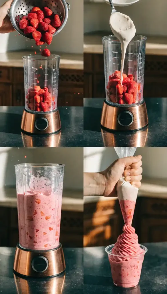 a-four-panel-collage-showing---1--frozen-strawberr