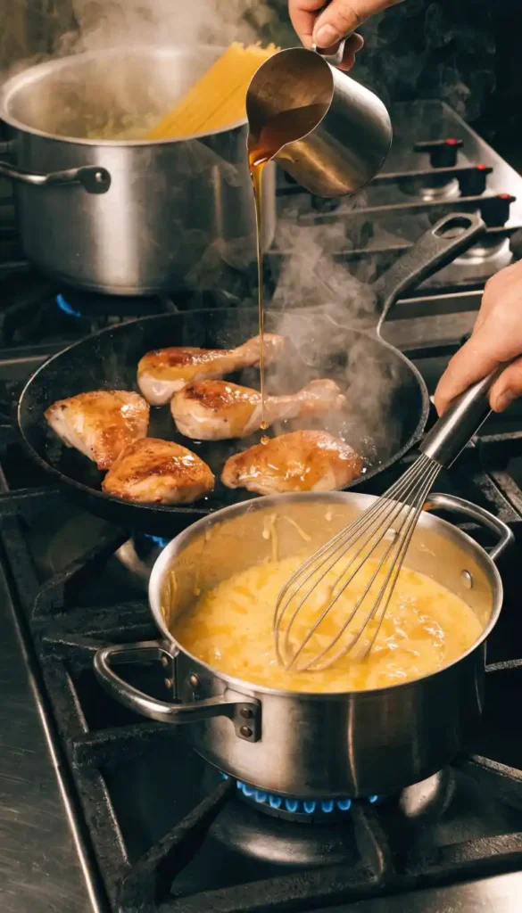 cooking-scene-showing-chicken-searing-in-a-skillet
