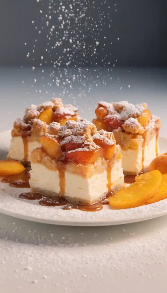 elegant-plated-peach-cobbler-cheesecake-bars-serve
