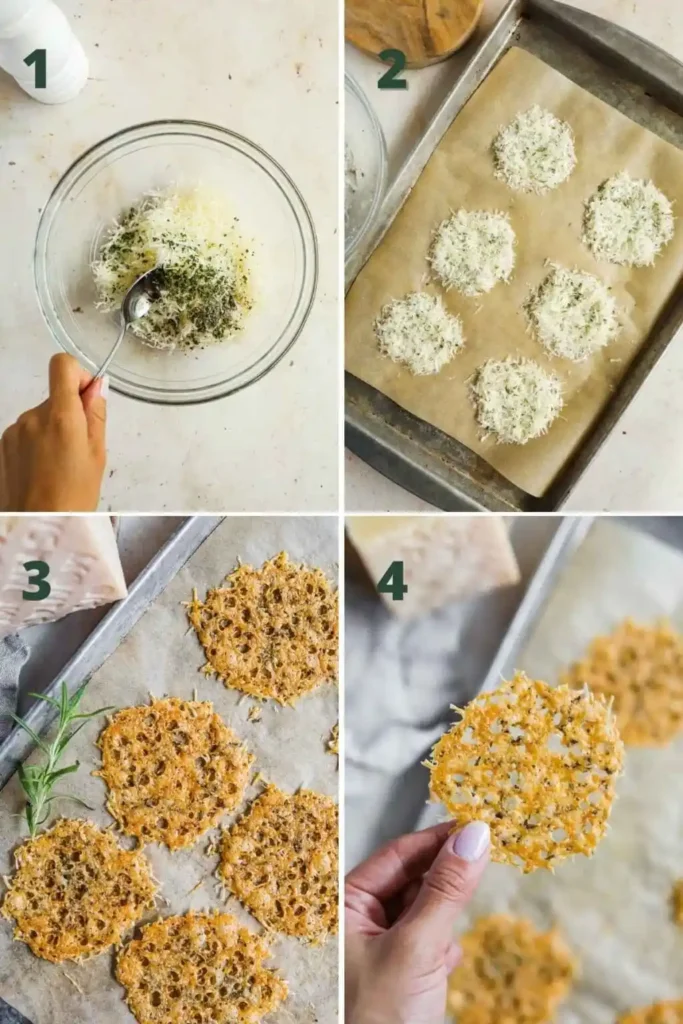 steps-to-make-parmesan-frico-cheese-crisps-including-mixing-the-cheese-and-herbs-placing-the-cheese-on-a-baking-sheet-and-baking-into-crisps.-the-heirloom-pantry-1024x1536