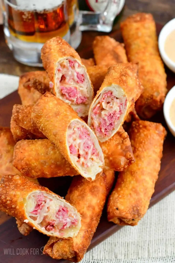 Reuben-Egg-Rolls-several-cut-in-half